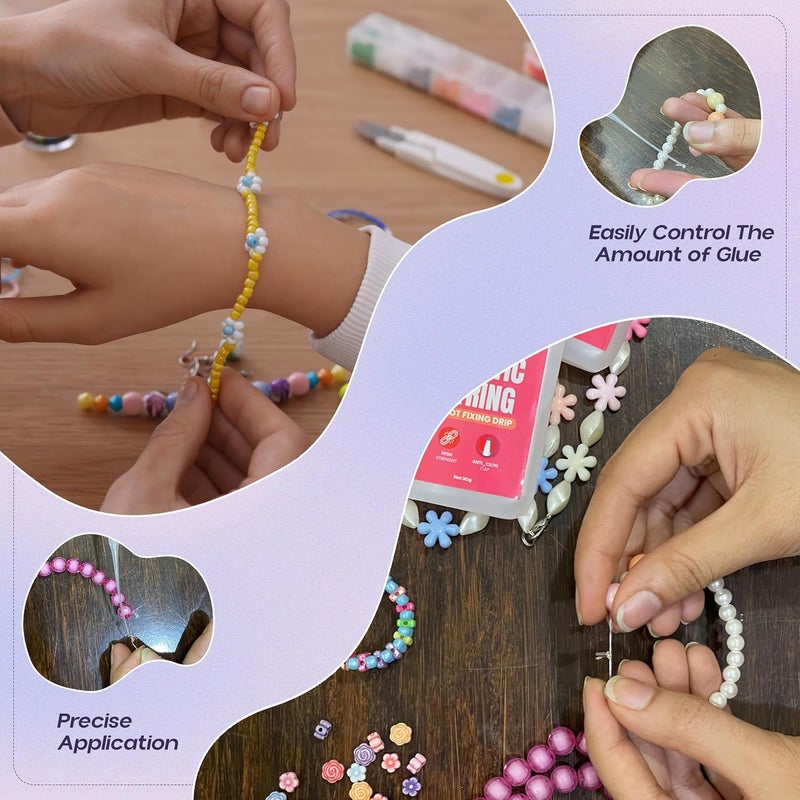 GH1200 Bracelet String Glue with 50 Mess Free Applicators, 30g x 2 PCs Safe to Use Elastic String Glue for Fixing Loose Bracelets, Bracelet Knot, DIY Jewelry Making - Image 4
